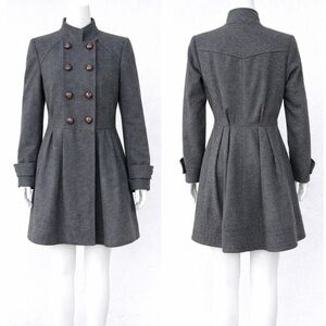 McGinn Wool Double Breasted Army Style Fitted A-line Swing Peacoat Wool Coat